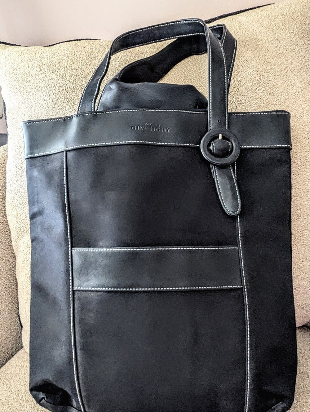 Givenchy Black Leather Messenger Tote with Contrast Stitching